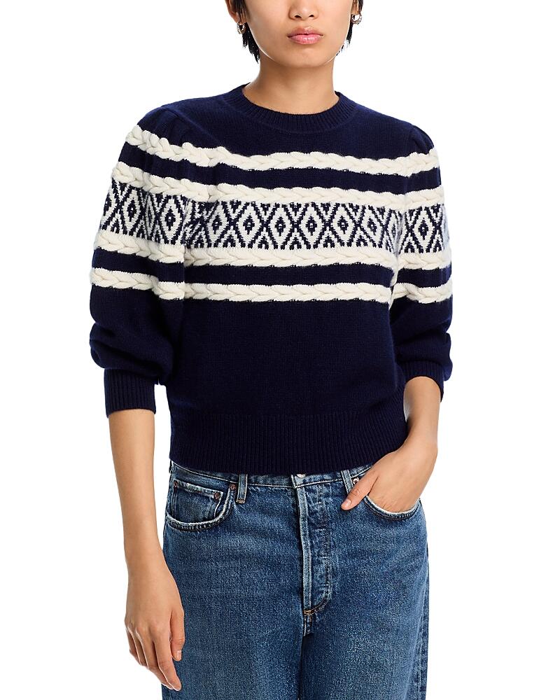 Aqua Cashmere Fair Isle Cable Crewneck Sweater - Exclusive Cover