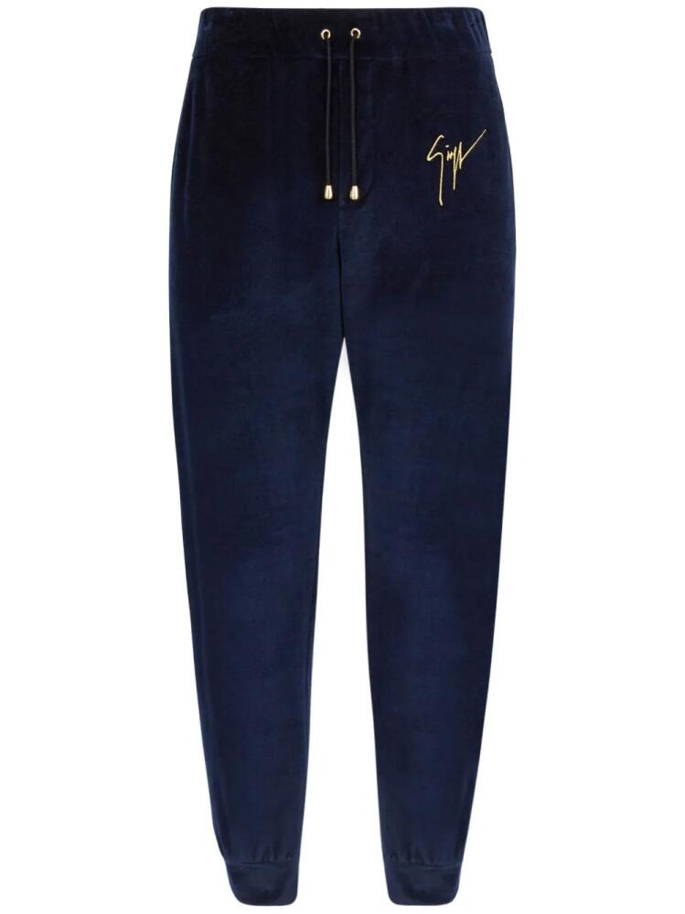 Giuseppe Zanotti logo-embroidered velvet track pants - Blue Cover