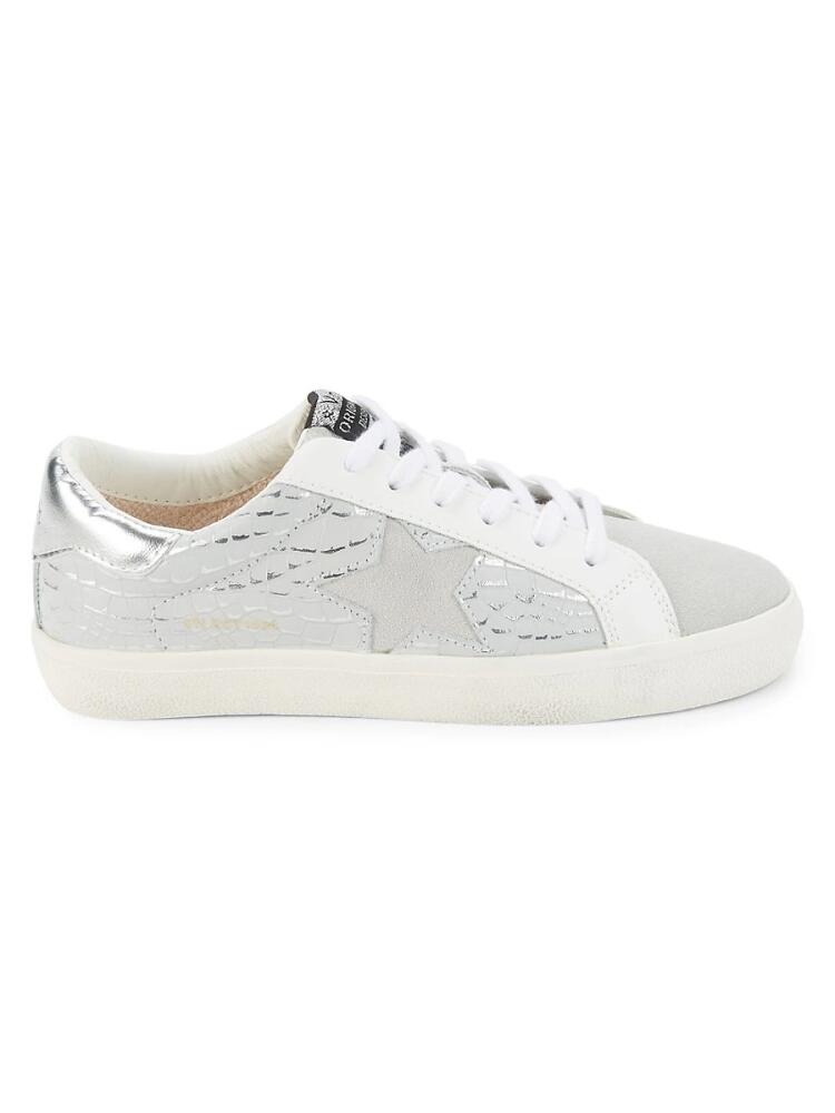 Vintage Havana Women's Edge Croc Embossed Leather Sneakers - Light Grey Cover