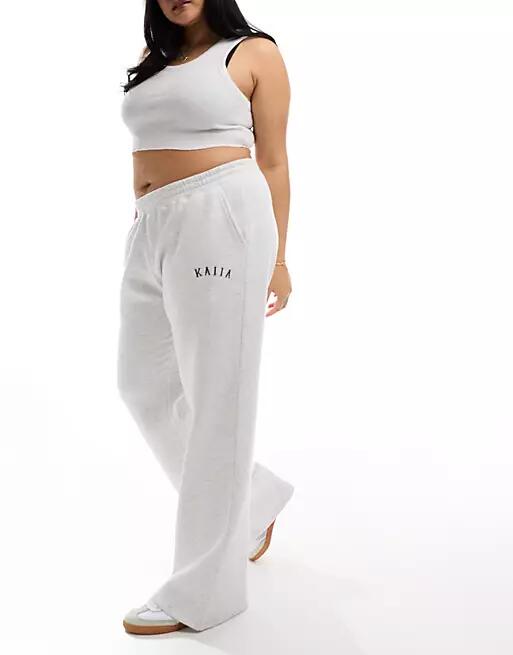 Kaiia Plus wide leg sweatpants in light gray Cover