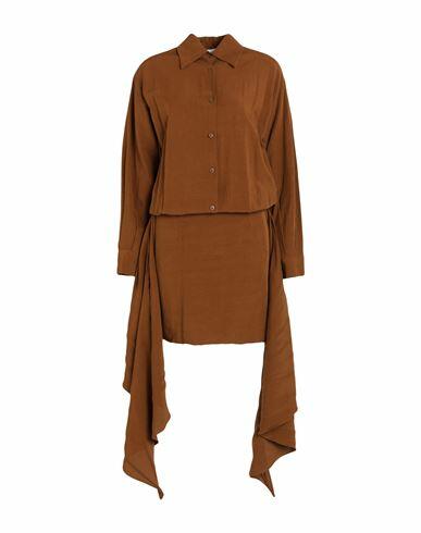 Cinqrue Woman Midi dress Brown Viscose, Linen Cover