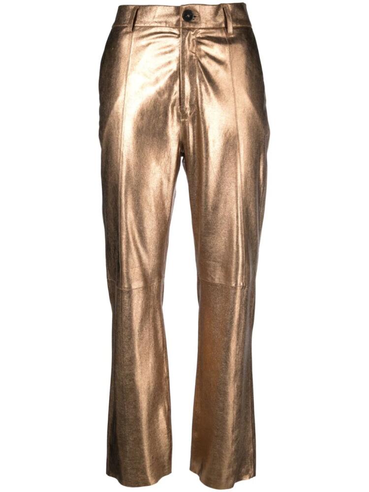 Forte Forte high-waist tapered-leg leather trousers - Gold Cover