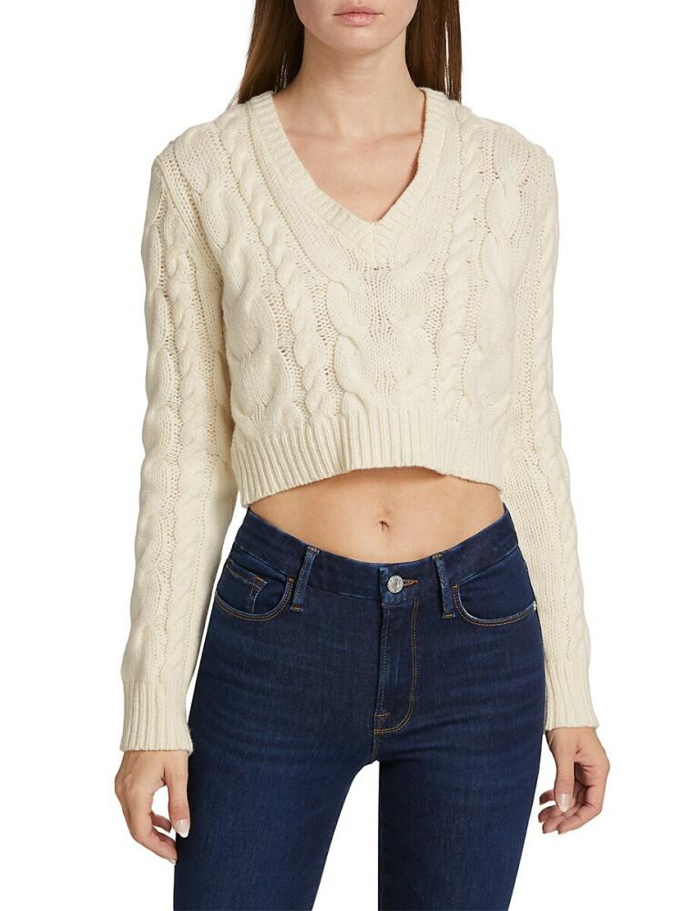 Frame Women's Cropped Cable Knit V Neck Sweater - Off White Cover