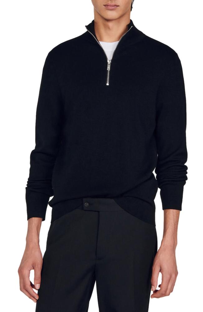 sandro Trucker Wool & Cotton Half Zip Sweater in Black Cover