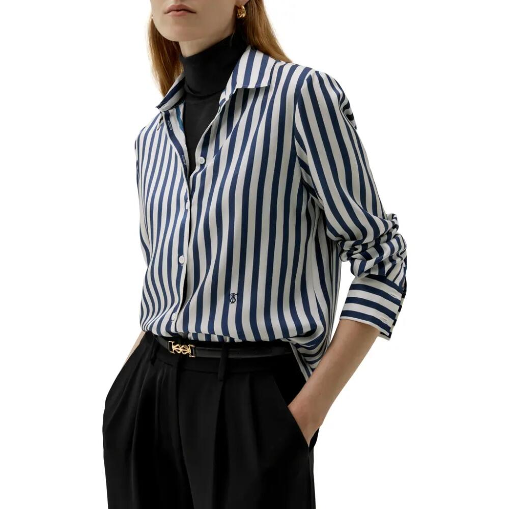 Lilysilk The Amalfi Stripe Silk Shirt in Blue-White-Pinstripes Cover