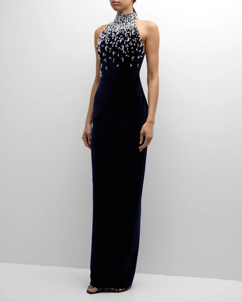 Pamella Roland Velvet Halter Gown with Beaded Bodice Cover