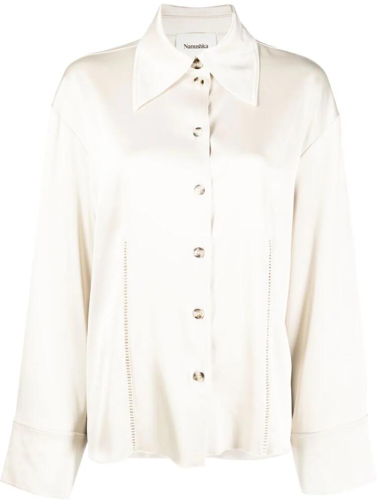 Nanushka Caio ladder-stitch satin shirt - Neutrals Cover