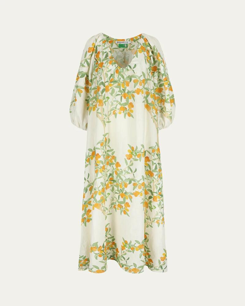 BERNADETTE Floral Print Balloon-Sleeve Maxi Linen Gown Cover