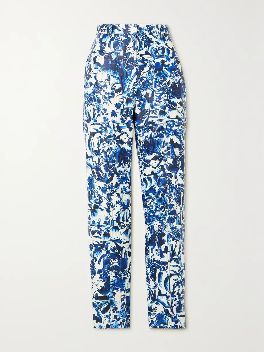 Dries Van Noten - Floral-print Leather Tapered Pants - Blue Cover