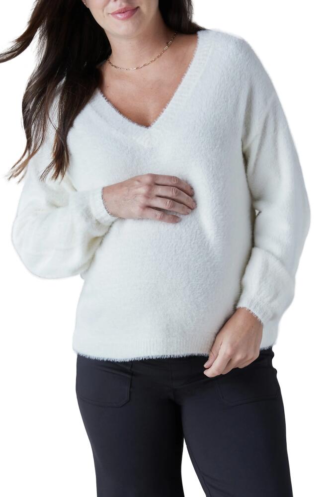 Ingrid & Isabel Fluffy V-Neck Maternity Sweater in Cream Cover