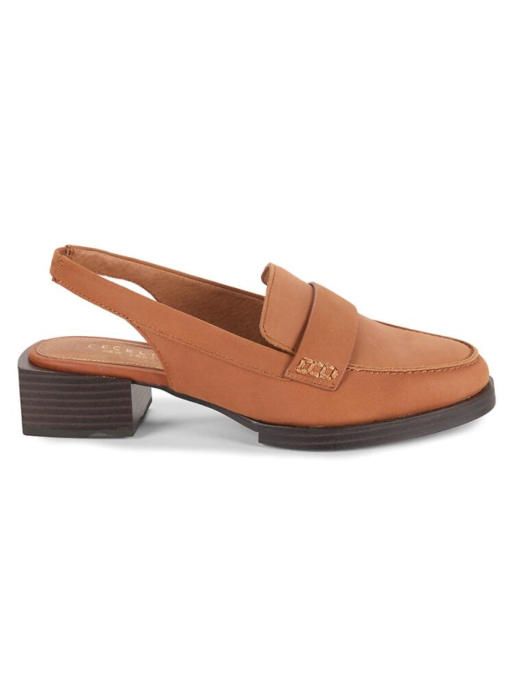 Cecelia New York Women's Oyster Leather Loafer Mules - Caramel Cover