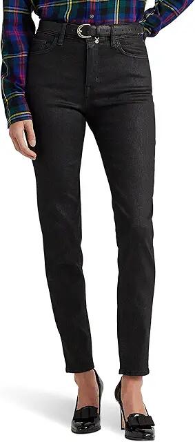 LAUREN Ralph Lauren Petite Coated High-Rise Skinny Ankle Jeans (Black Wash) Women's Jeans Cover