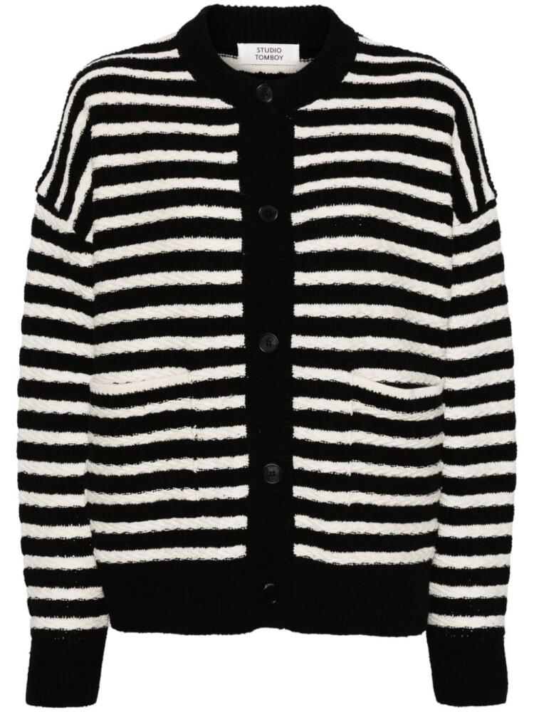 STUDIO TOMBOY striped cable-knit cardigan - Black Cover