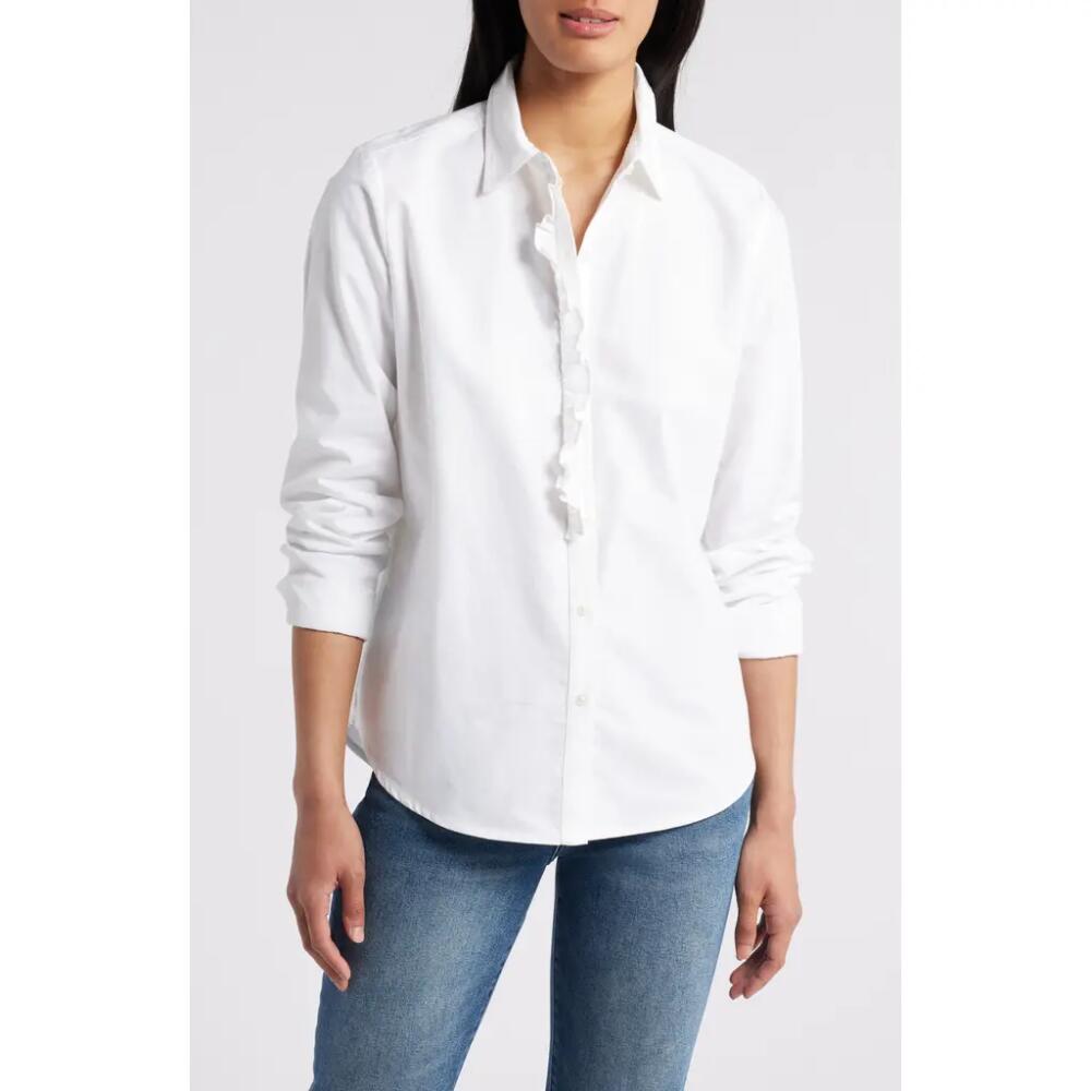 beachlunchlounge Emersyn Ruffle Trim Cotton Button-Up Shirt in Classical White Cover