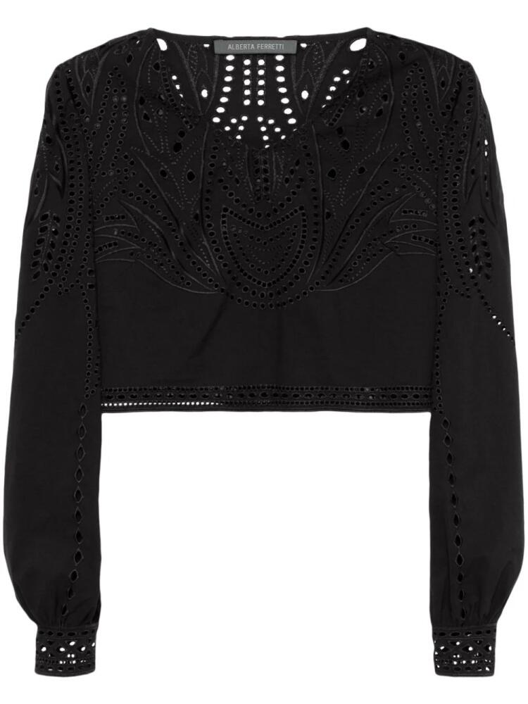 Alberta Ferretti broderie-anglaise cropped top - Black Cover