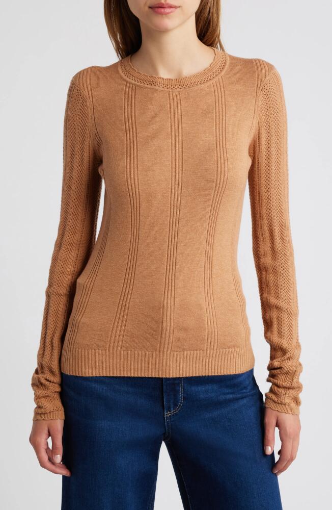 PAIGE Claire Pointelle Organic Cotton Blend Crewneck Sweater in Macchiato Beige Cover