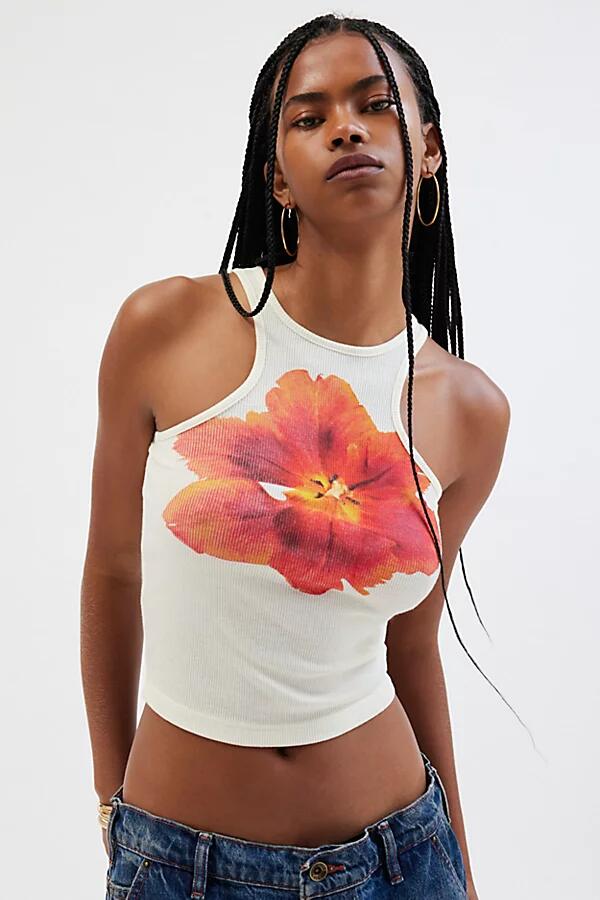 Cut Away Pansy Graphic Tank Top in White Cover