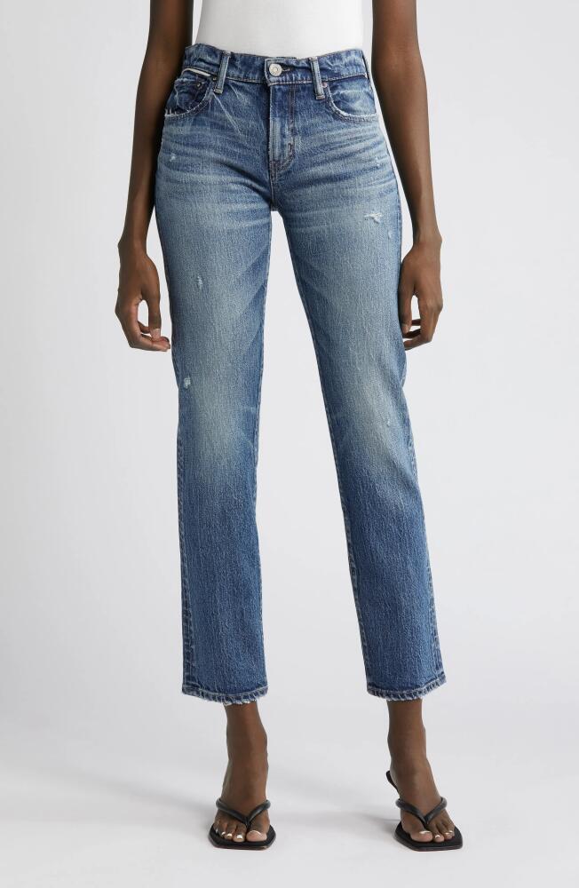 MOUSSY VINTAGE MV Mallard Distressed Slim Straight Leg Jeans in Dark Blue Cover