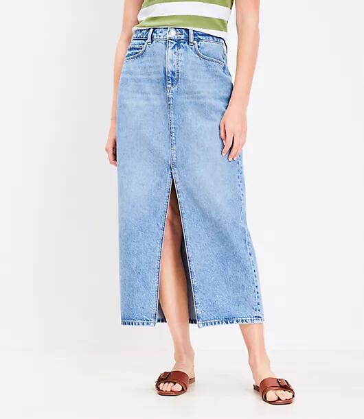 Loft Petite Denim Midi Skirt in Classic Mid Wash Cover