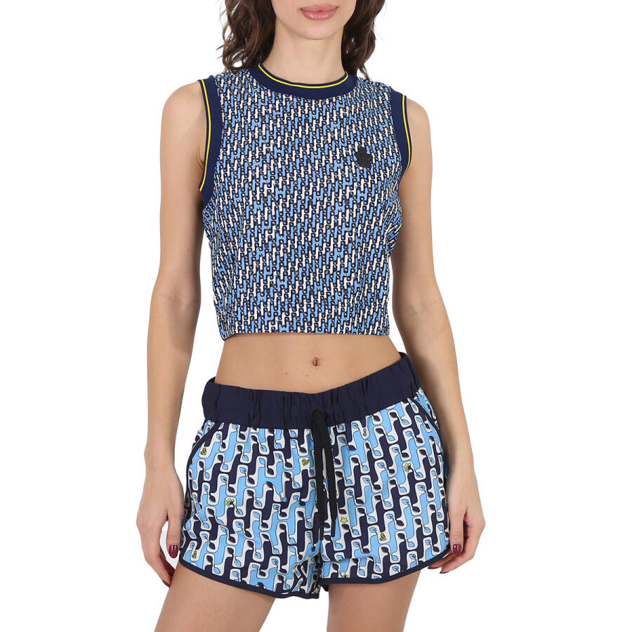 Moncler Ladies Bright Blue Abstract-Pattern Cropped Tank Top Cover