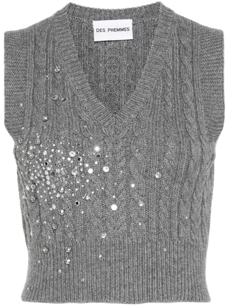 DES PHEMMES rhinestone-embellished knitted top - Grey Cover