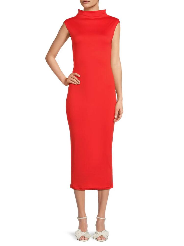 Love Ady Women's Mockneck Sheath Midi Dress - Lobster Red Cover