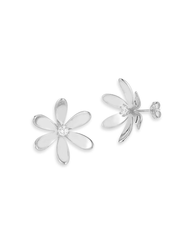 Aqua Cubic Zirconia Polished Flower Stud Earrings - Exclusive Cover