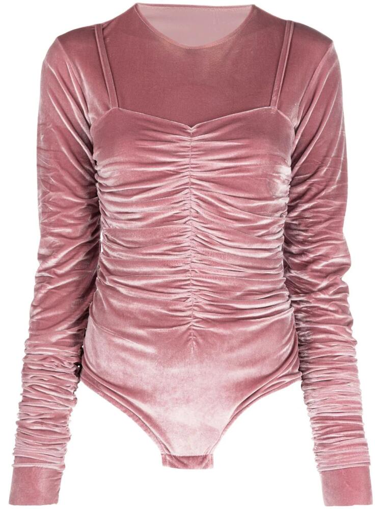 Ioana Ciolacu velvet-effect gathered-detail body - Pink Cover