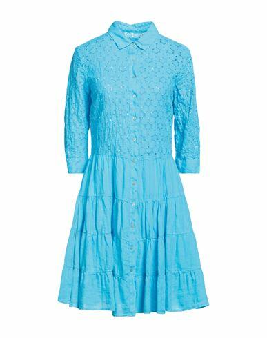 120% Lino Woman Mini dress Turquoise Linen Cover