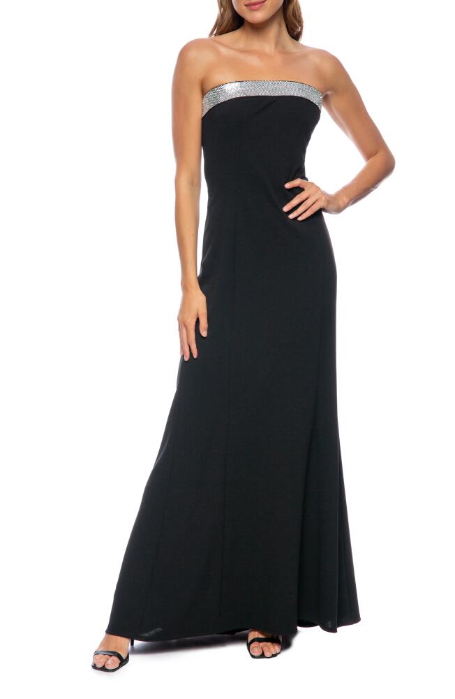 Marina Rhinestone Strapless Scuba Gown in Black Cover