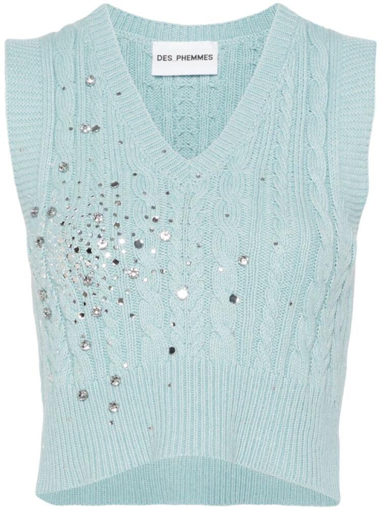 DES PHEMMES rhinestone-embellished knitted top - Blue Cover