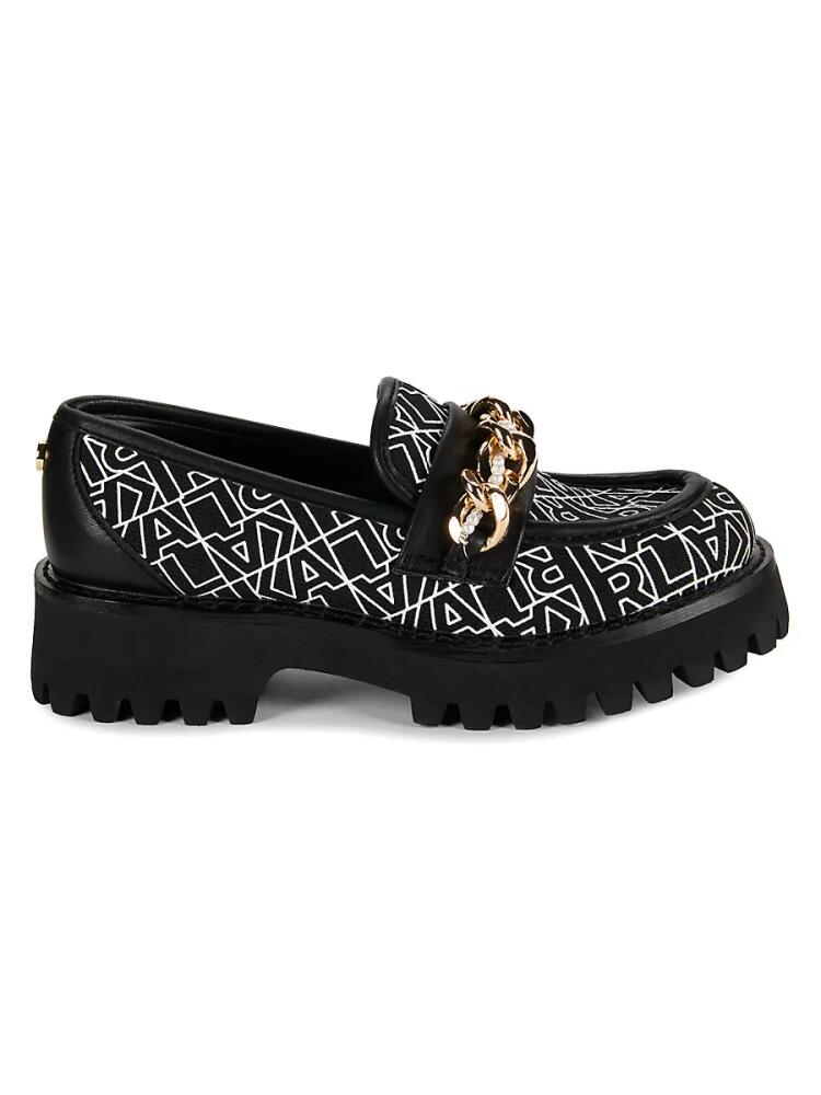 Karl Lagerfeld Paris Women's Gala Monogram Chain Trim Loafers - Black White Cover