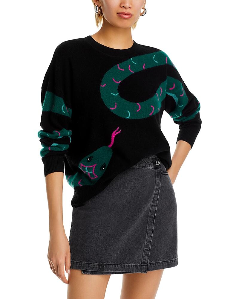 Aqua Cashmere Snake Intarsia Crewneck Sweater - Exclusive Cover