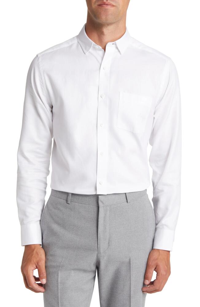 Johnston & Murphy Solid White Bird's Eye Button-Up Shirt Cover