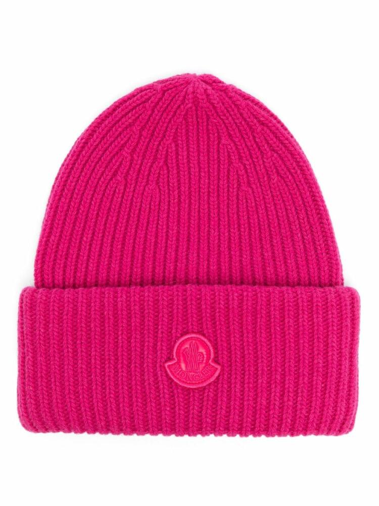 Moncler logo-patch wool beanie - Pink Cover