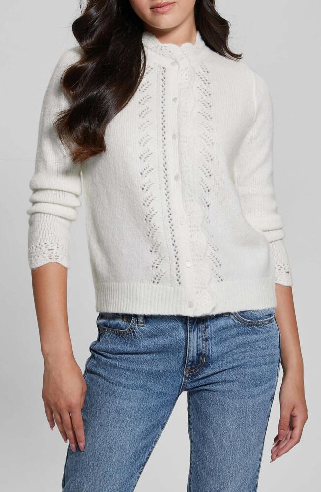 GUESS Macie Pointelle Detail Cardigan in Dove White Cover