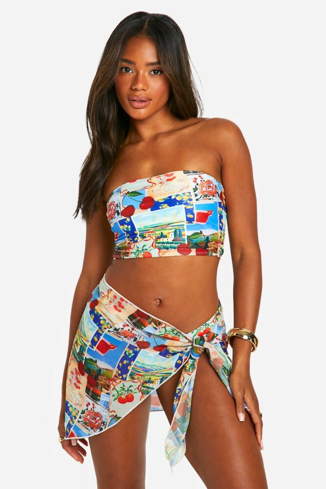 boohoo Womens Postcard Print Mini Beach Sarong - Multi Cover