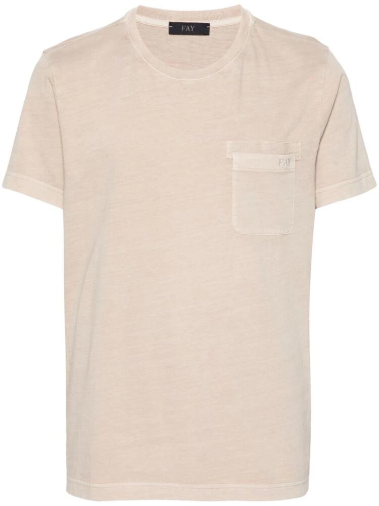 Fay logo-embroidered cotton T-shirt - Neutrals Cover