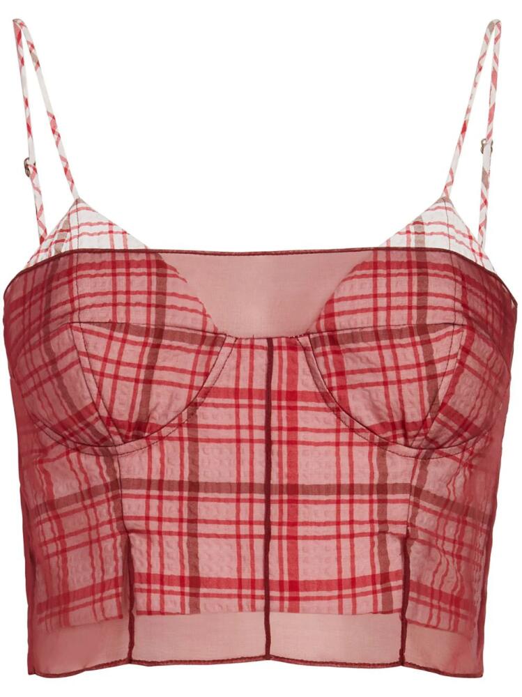 Rosie Assoulin I Sheer Right Through You plaid bustier - Red Cover