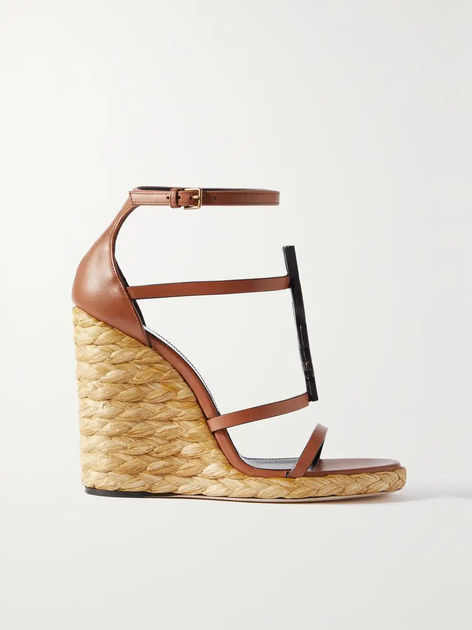 SAINT LAURENT - Cassandra Leather Wedge Sandals - Brown Cover