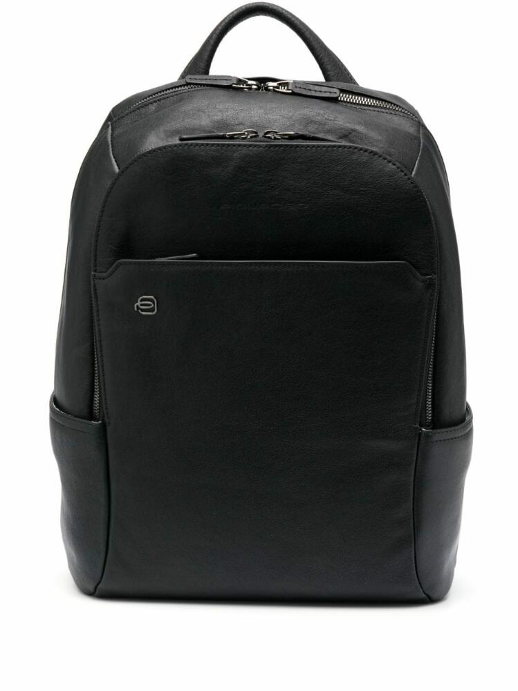 PIQUADRO logo-detail leather backpack - Black Cover