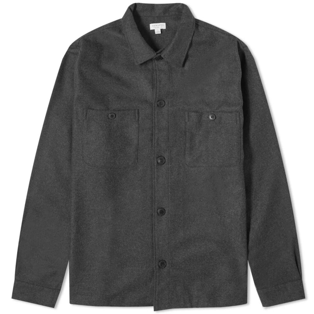 Sunspel Men's Wool Twill Overshirt in Charcoal Melange Cover