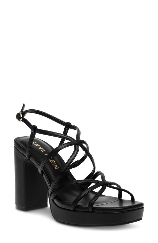 Anne Klein Zenon Platform Sandal in Black Smooth Cover