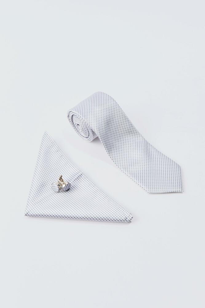 boohoo Mens Slim Tie, Pocket Square And Cuff Links Set In Light Grey Cover