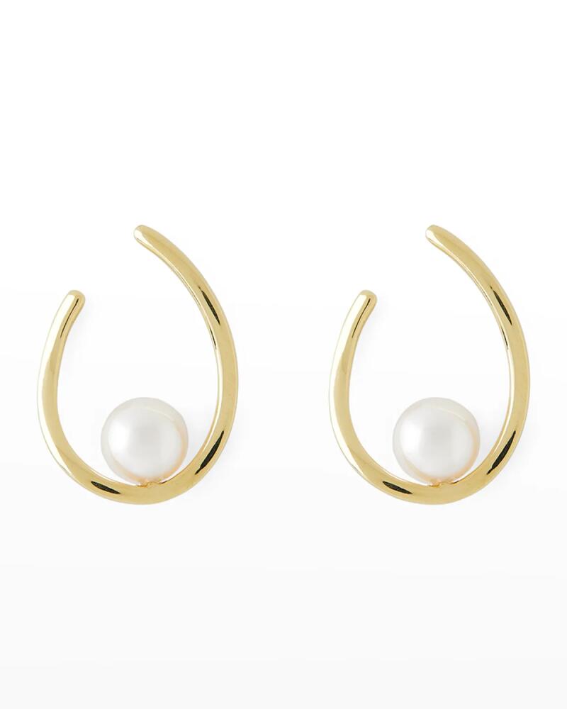 Pearls By Shari 18K Yellow Gold 8mm Akoya Pearl Hoop Earrings Cover