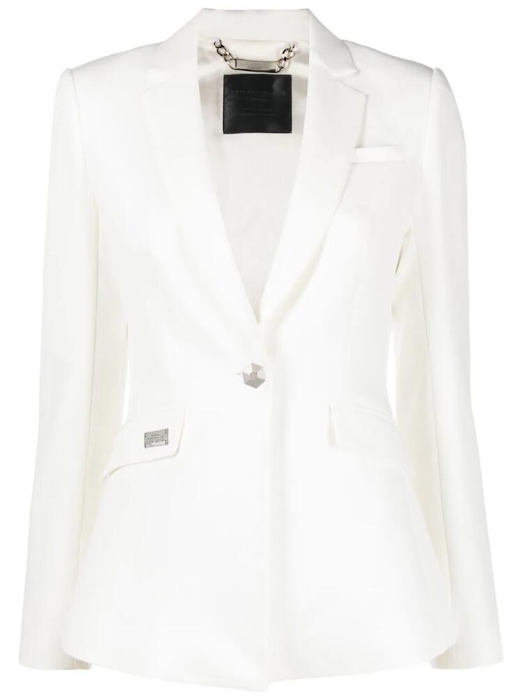 Philipp Plein rhinestone-logo single-breasted blazer - White Cover