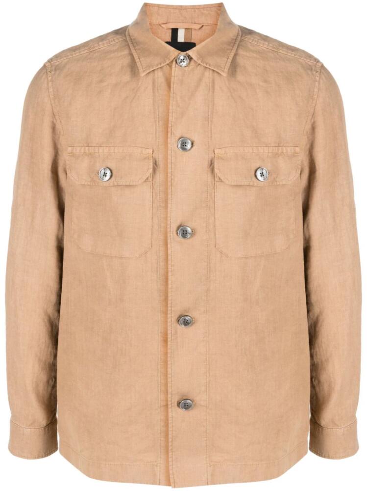 BOSS long-sleeved linen overshirt - Neutrals Cover