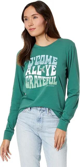 Life is Good Trippy O Come All Ye Long Sleeve Crusher-Lite Tee (Spruce Green) Women's Clothing Cover