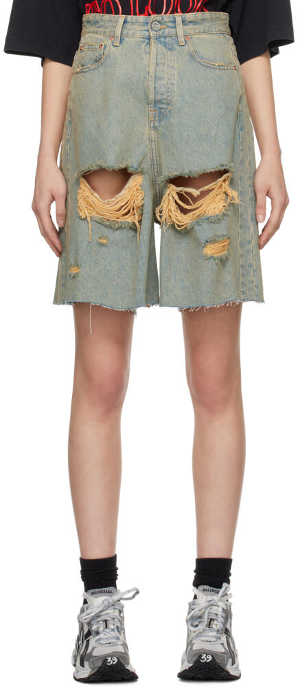 VETEMENTS Blue Destroyed Denim Shorts Cover