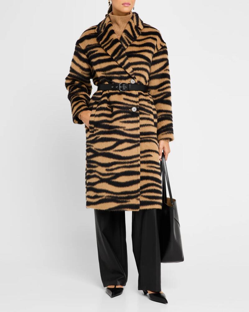 Max Mara Studio Vidim Belted Tiger-Print Coat Cover